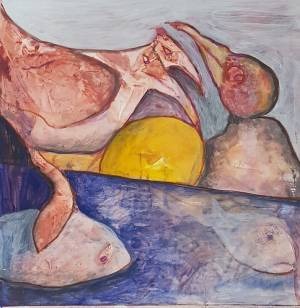 Corona 5, gemalt von Erika Müller. Auf Steinpapier gemalt mit Acrylfarbe mit den Dimensionen 30x30cm.