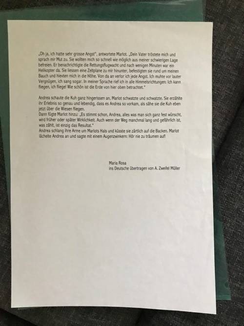 Geschichte, welche Maria Navarro vom Spanischen übersetzt hat.